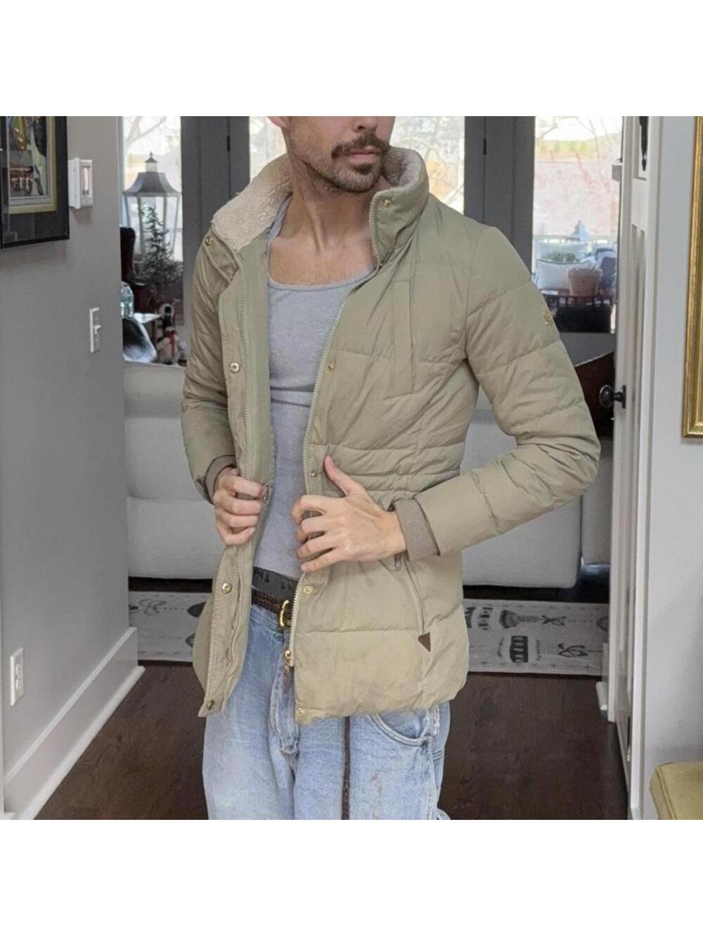 🤍 Lauren Ralph Lauren Quilted Puffer Jacket XS Sage Green Sherpa Collar